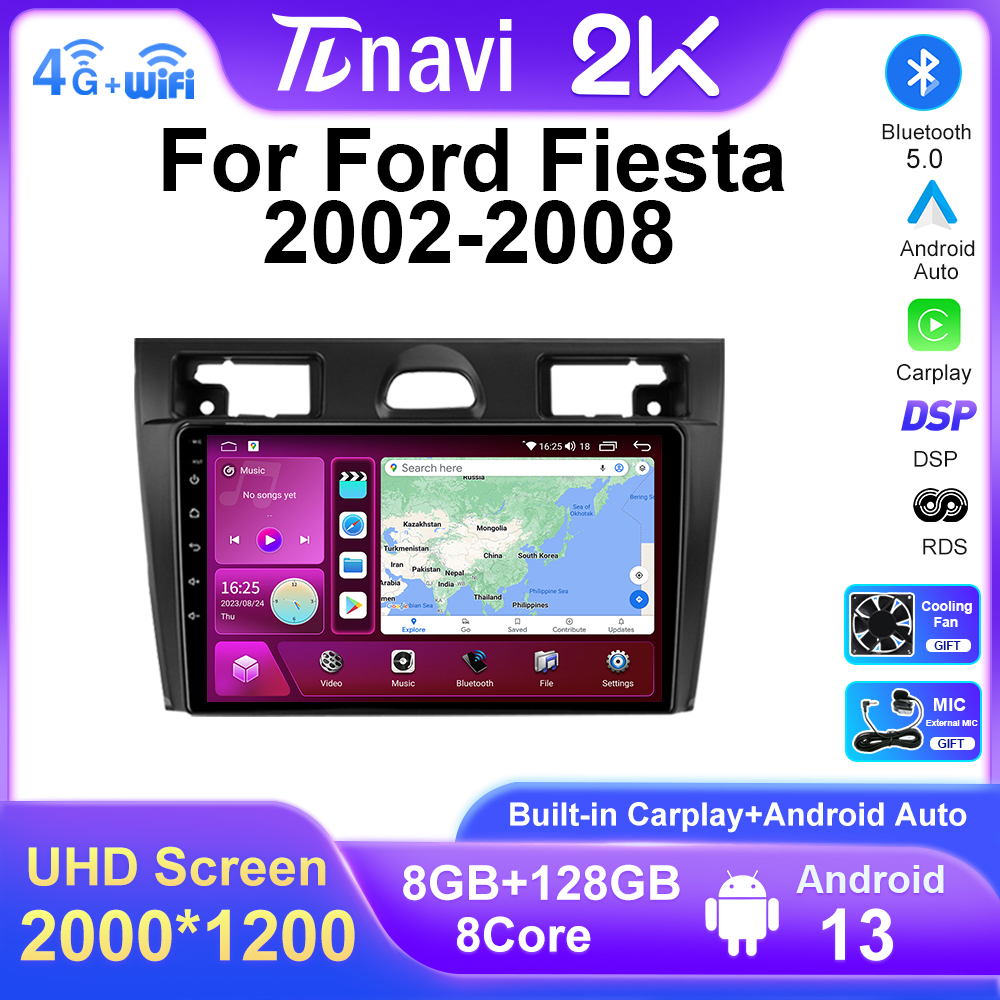 Autoradio Android 13 pour Ford Fi.C. Mk VI 5 Mk5, Navigation GPS, Lecteur StÃ©rÃ©o Carplay, 2 Din, Limitation 2002 - 2008 n° 1