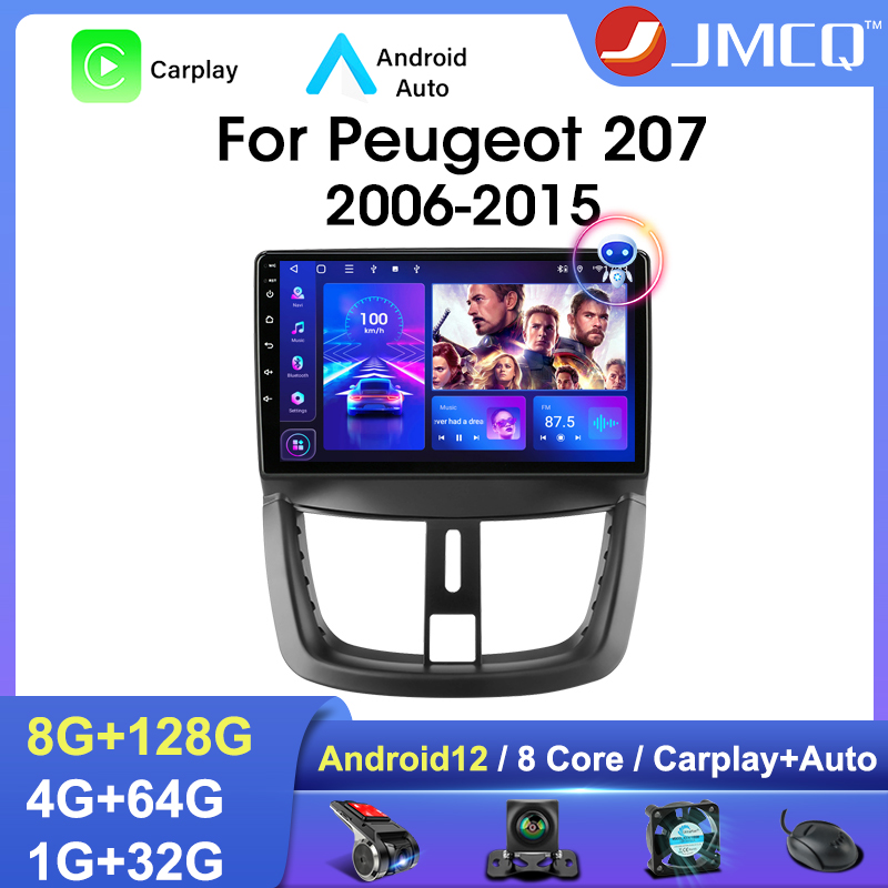 JMCQ-Autoradio Android 12, Navigation GPS, 4G, Carplay, StÃ©rÃ©o, Lecteur VidÃ©o, 2 Din, pour Voiture KIT 207 CC 207CC (2006-2015) n° 1