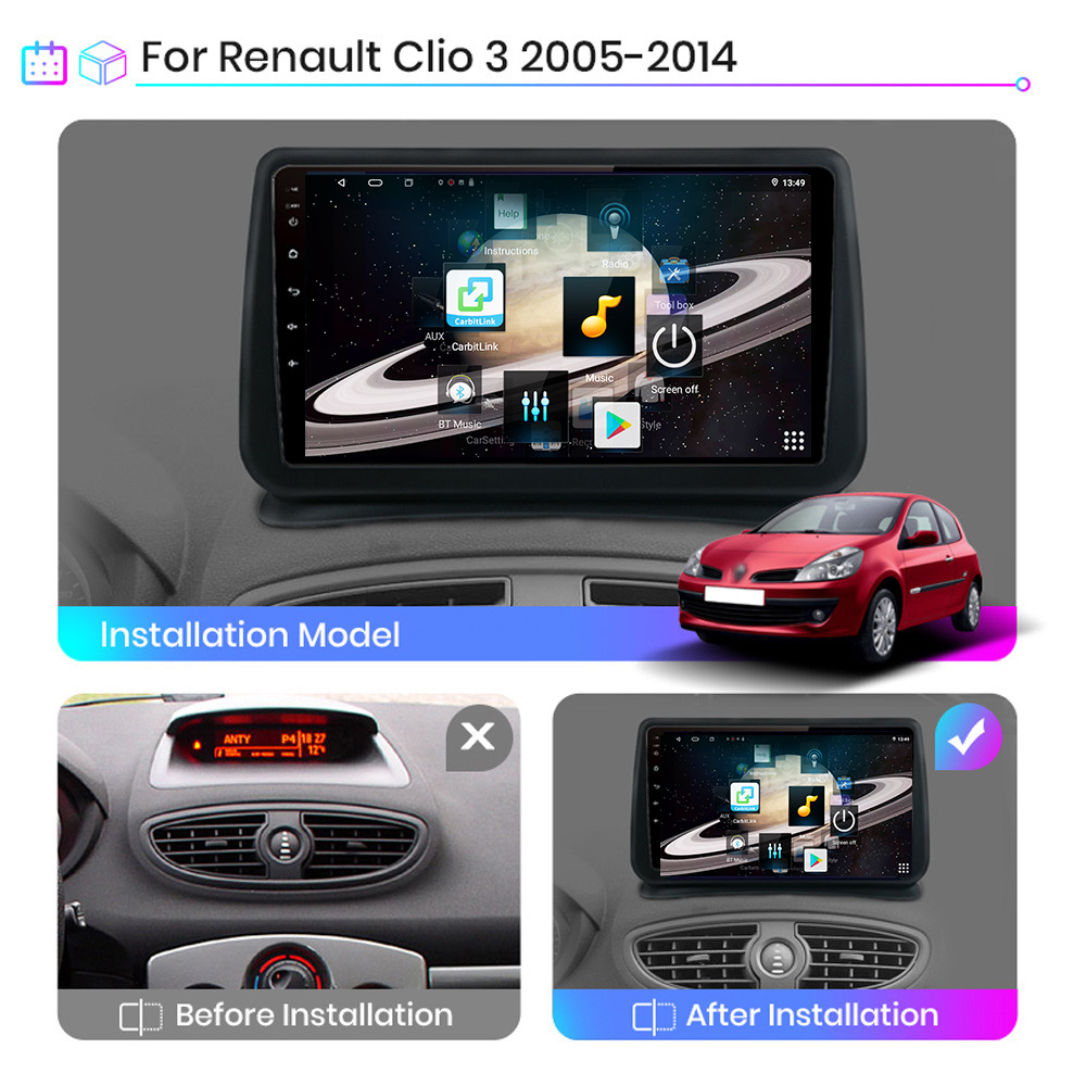 Limitation de voiture Android pour Renault Clio 3, Autoradio, CarPlay, StÃ©rÃ©o, GPS, Ã‰cran QLED, 4G, 32 Go, WiFi, 9 pouces, 2005-2014, 2 Din n° 6