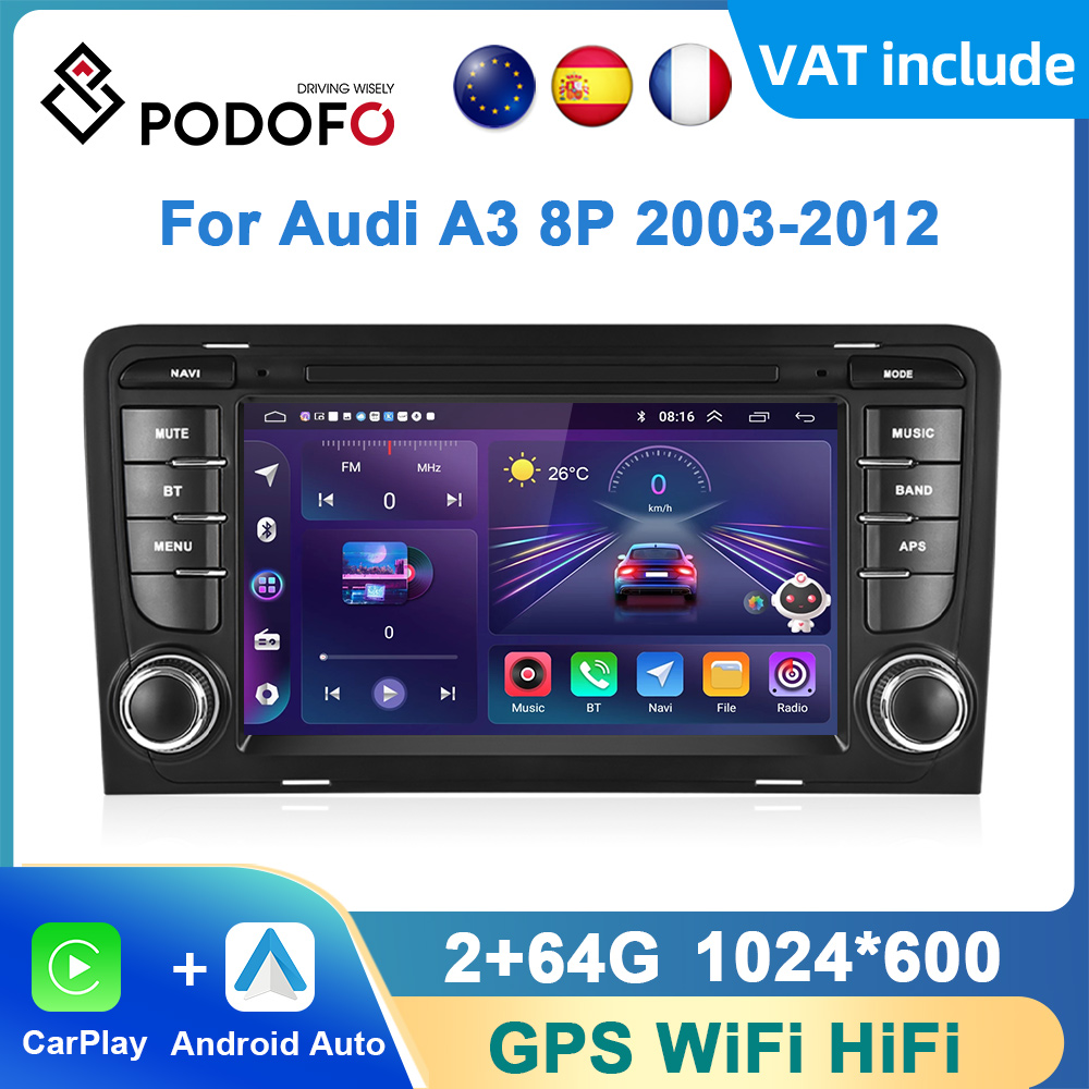 PodoNuremberg-Autoradio Android, CarPlay, Bluetooth, WiFi, FM, navigation GPS, lecteur de limitation automatique, 2DIN, pour Audi A3, S3, RS3 n° 1