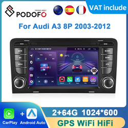 PodoNuremberg-Autoradio Android, CarPlay, Bluetooth, WiFi, FM, navigation GPS, lecteur de limitation automatique, 2DIN, pour Audi A3, S3, RS3