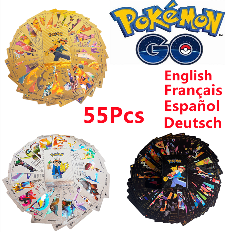 Cartes PokÃ©mon Or Noir Argent, Anglais FranÃ§ais Espagnol Action Figure Charizard Allemand Anime ixCadeaux D'anniversaire n° 1