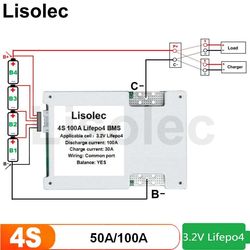 Lifepo4 BMS 4S 12V avec L'Ã©quilibre 50A 100A de DÃ©charge de Charge de Protection 12.8V Batterie de Phosphate de Fer de Lithium ProtÃ©ger Module