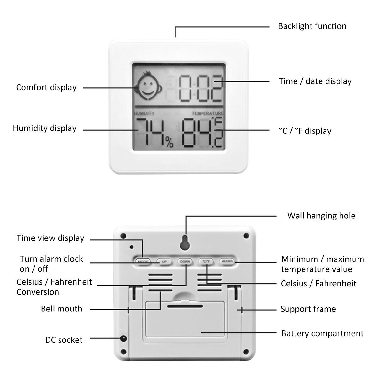 ThermomÃ¨tre et hygromÃ¨tre d'intÃ©rieur intelligent, moniteur numÃ©rique de tempÃ©rature et d'humiditÃ©, avec grand Ã©cran LCD, rÃ©utilisable et Rechargeable n° 5