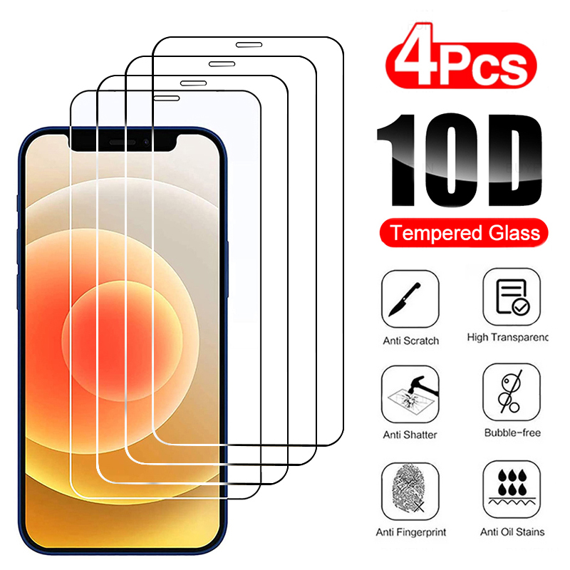 Protecteur d'Ã‰cran en Verre pour iPhone, Couverture ComplÃ¨te, ModÃ¨les 11, 12, 13, 14, 15 Pro Max, X, Poly, XS Max, 6S, 7, 8 Plus, 4 PiÃ¨ces n° 1