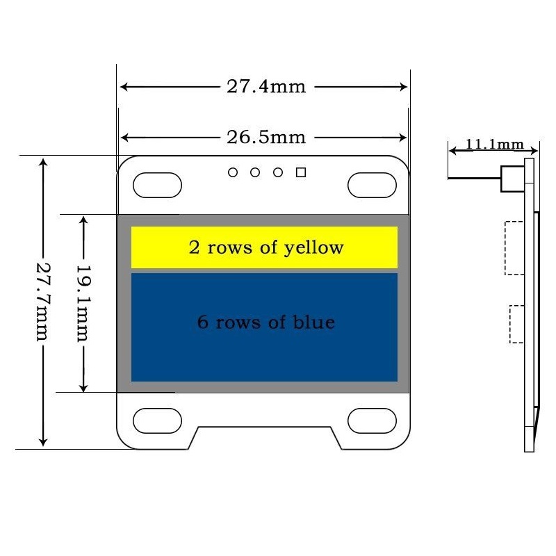 Ã‰cran OLED de 0.96 Pouces SSD1306 I2C IIC Ã©ventuelles I Serial ogeneX64 LCD 4 Broches, Bleu Jaune Blanc pour Ardu37( Broches SoudÃ©es) n° 4