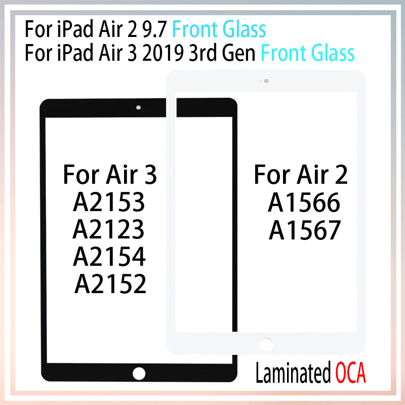Écran tactile avant en verre laminé OCA pour iPad Air 2 A1566 A1567 Air 3 2019 A2153 A2123 A2154 A2152, 1 pièce n° 1