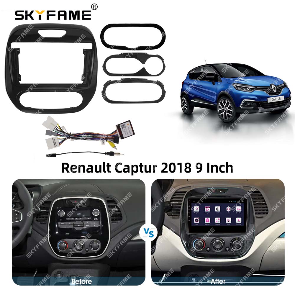 SKYFAcloser-Adaptateur de Fascia de cadre de voiture, dÃ©codeur de boÃ®te Canbus, kit de panneau de montage de tableau de bord radio Android pour Renault Captur Clio n° 6