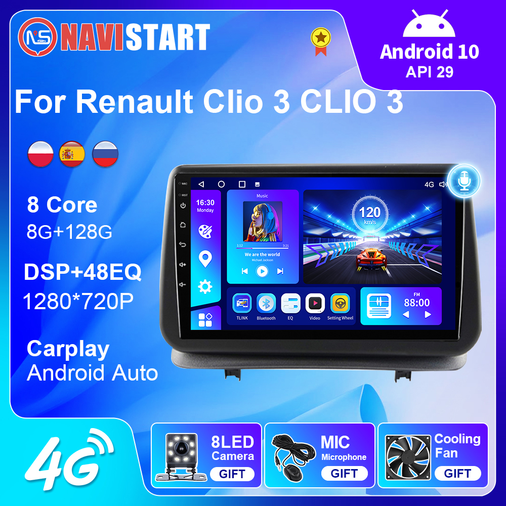 NAVISTART pour Renault Clio 3 CLIO 3 2005-2014 4G WIFI autoradio Navigation GPS Android Auto Carplay stÃ©rÃ©o Android 10 lecteur DVD n° 1