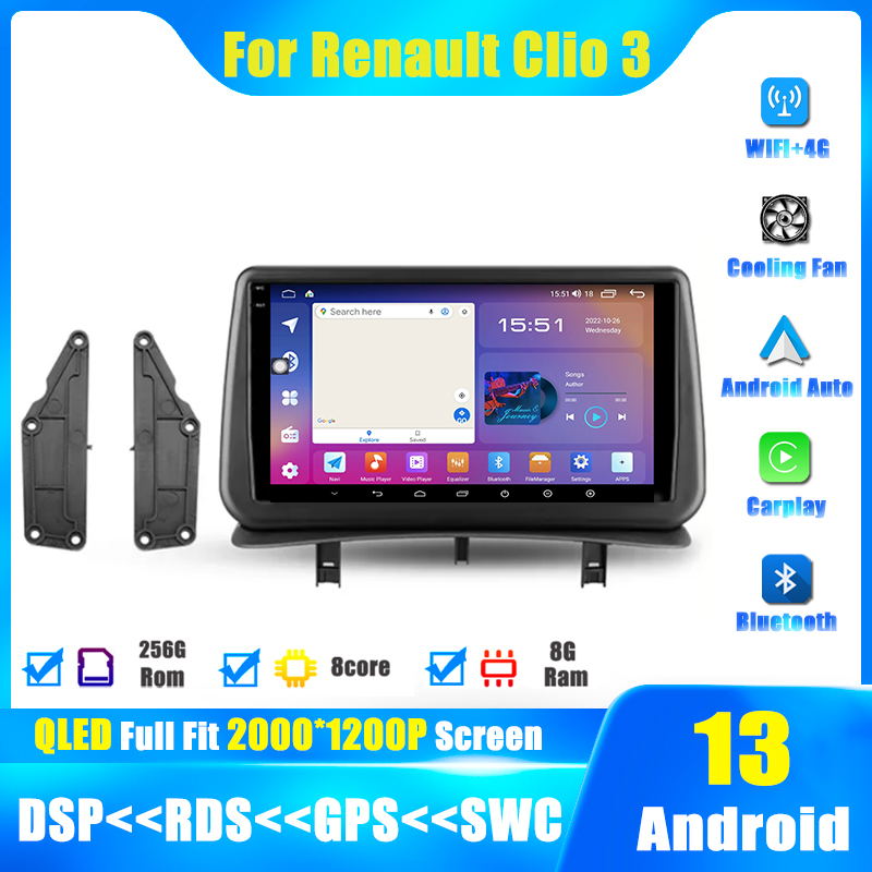 Autoradio pour Renault Clio 3 CLIO 3 2005-2014, WIFI 4G, Android 13, Navigation GPS, CamÃ©ra Auto Carplay, Lecteur DVD StÃ©rÃ©o n° 1