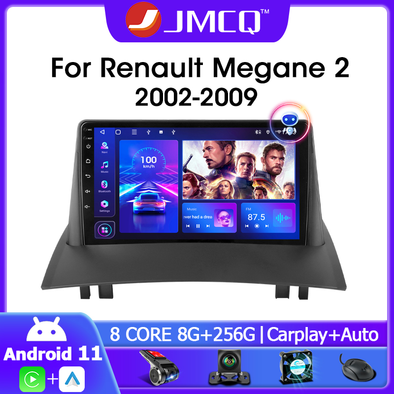 JMCQ-Autoradio Android 11, Navigation GPS, Carplay, DSP, 4G, WiFi, Lecteur VidÃ©o, Limitation, 2 Din, Renault Megane 2 2002-2009 n° 1