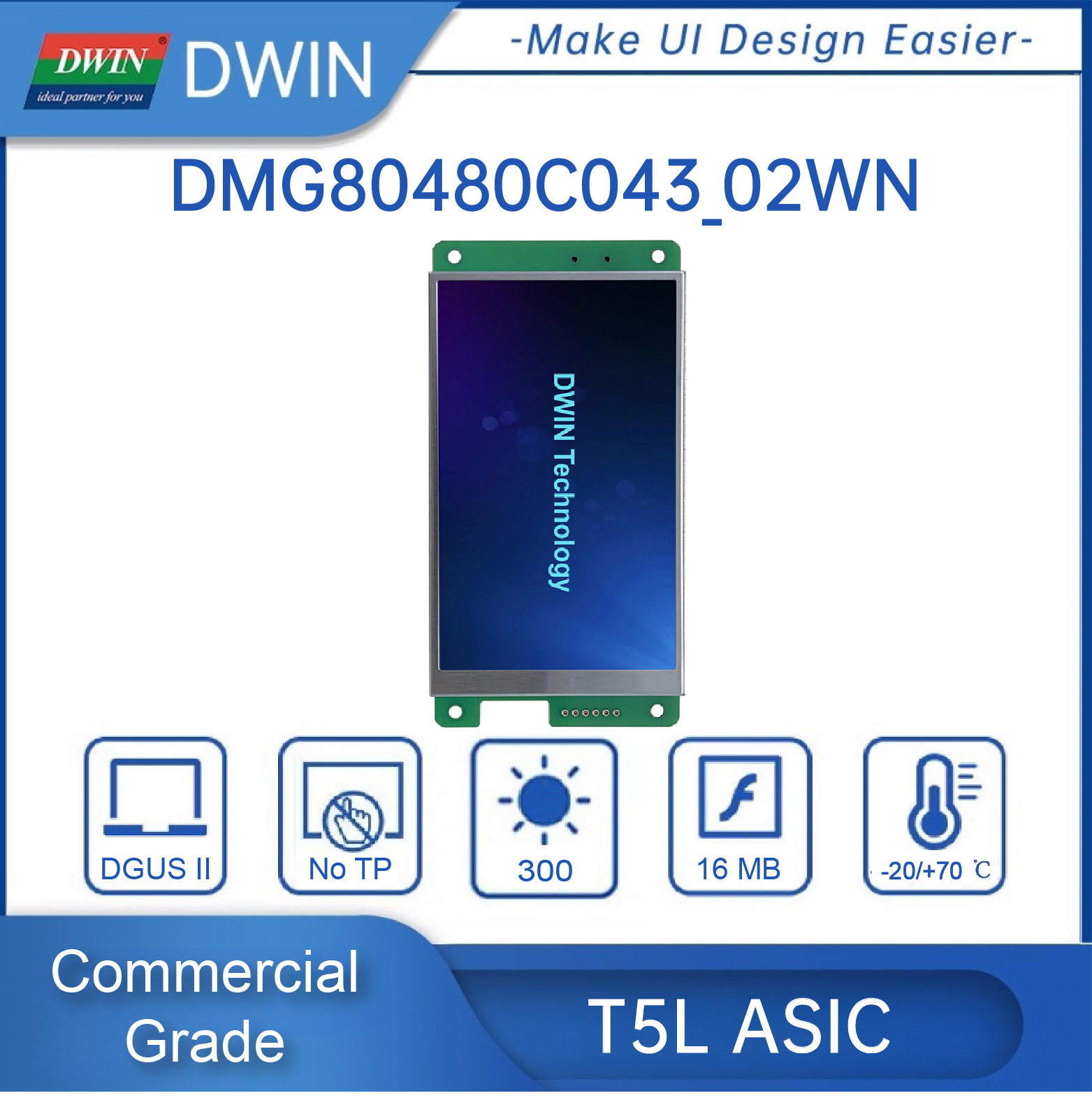 Ã‰cran intelligent Dwin T5L HMI, 4.3 pouces IPS 800X480 LCD Tech, port TTL UART, DMG80480C043 _ 02W n° 3