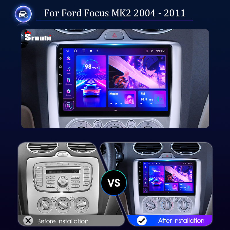 Srnubi-Autoradio Android pour Ford Focus, 2 Din, Carplay, Navigation, StÃ©rÃ©o, UnitÃ© principale, Lecteur de limitation, Mk2, Mk3, Exi Stuff, AT 2004-2011 n° 2