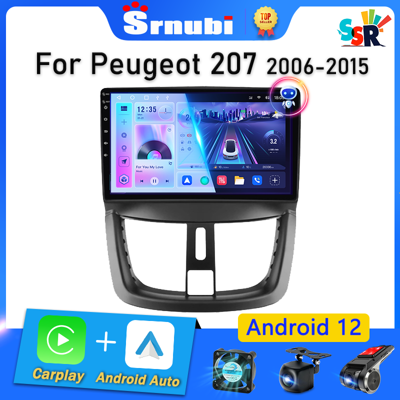 Srnubi-Autoradio Android 12 avec Lecteur de Limitation, Carplay StÃ©rÃ©o, GPS, DVD, UnitÃ© Centrale, 2 Din, SSR, KIT 207 CC, 207CC, 2006 - 2015 n° 1