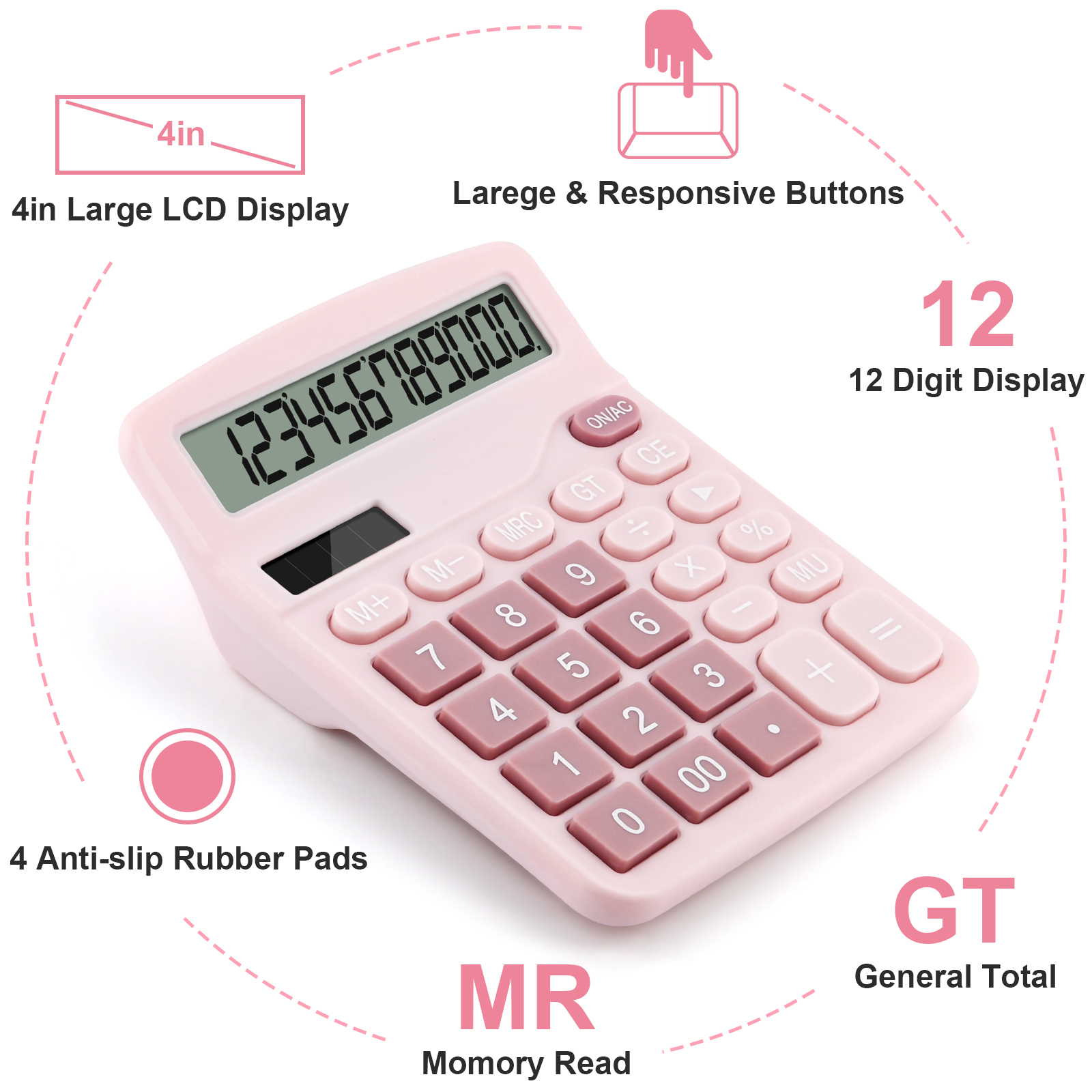 Calculatrice de bureau avec grand Ã©cran LCD, 12 chiffres, batterie solaire, alimentation des touristes, maison, bureau de base, cadeau pour enfant, fournitures scolaires, papeterie n° 5