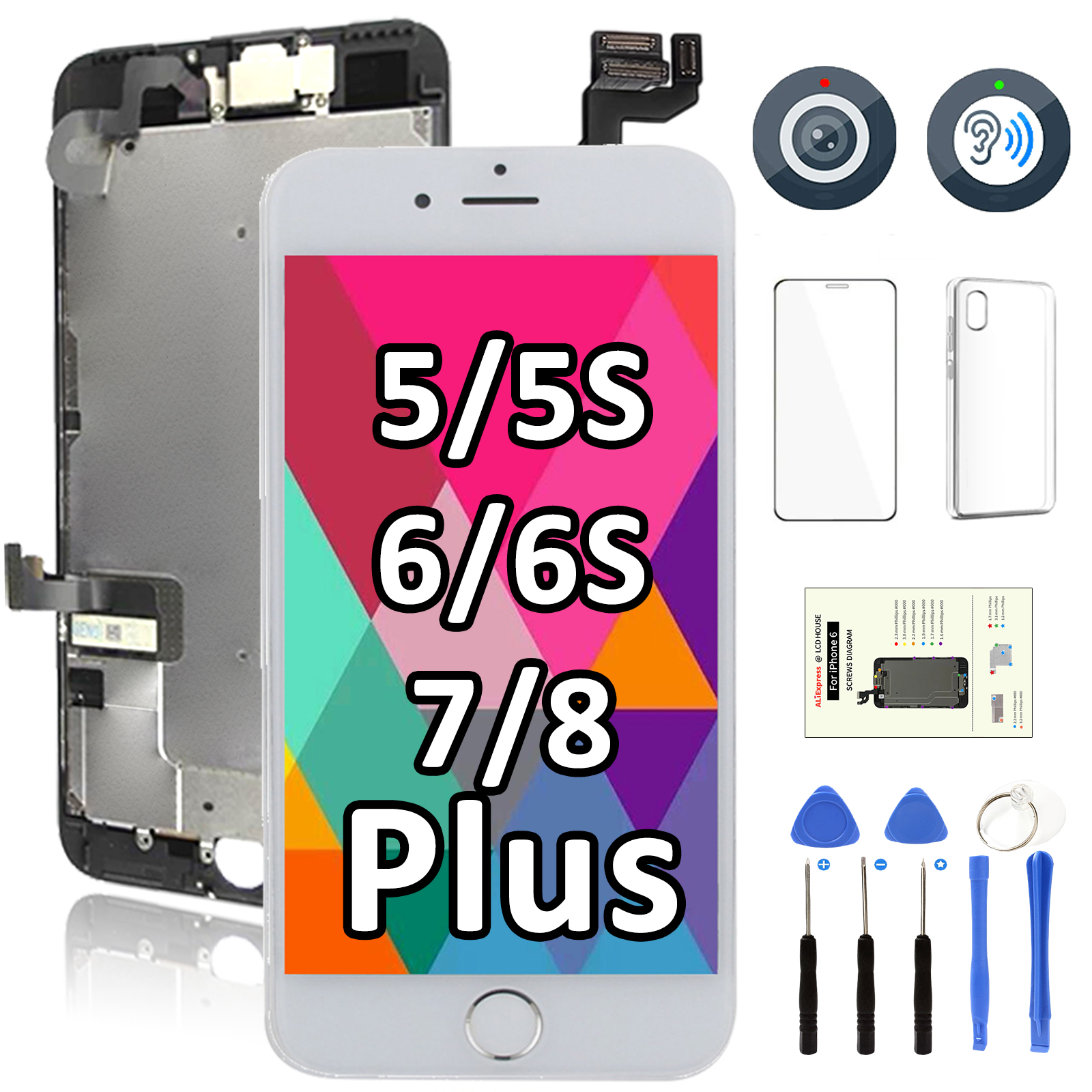 Ensemble complet Ã©cran tactile LCD de remplacement, avec camÃ©ra frontale et Ã©couteur, pour iPhone 5S 6 6S 7 8 Plus 7P 8 P n° 1