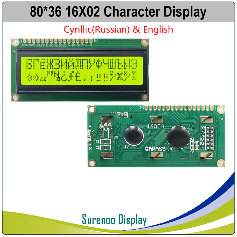 Panneau d'Ã©cran d'affichage LCD Tech, cyrillique, russe, anglais, 1602, 162, 16x2, 16x2, rick, jaune, vert, orange, bleu, blanc, LCM n° 2