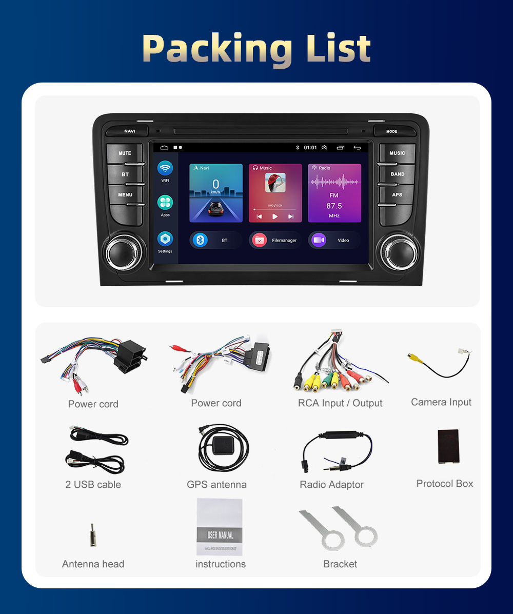 PodoNuremberg-Autoradio Android, CarPlay, Bluetooth, WiFi, FM, navigation GPS, lecteur de limitation automatique, 2DIN, pour Audi A3, S3, RS3 n° 6