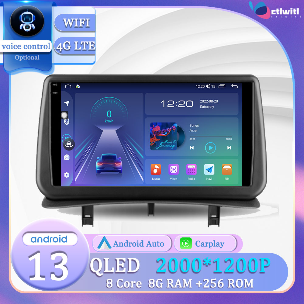 Autoradio Android 13 avec Ã‰cran Tactile, Carplay, StÃ©rÃ©o, Navigation, TV, Limitation du Lecteur VidÃ©o, pour Renault Clio 3 (2005-2014) n° 1