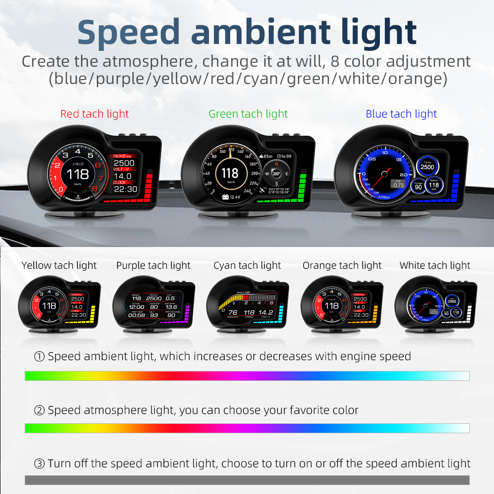 Afficheurs tÃªte haute pour voiture, GPS, compteur de vitesse, jauge de tr/min, affichage HUD, accessoires pour KIT 308, 208, 3008, 206, 207, 301, 307, 408, F15, OBD2 n° 4