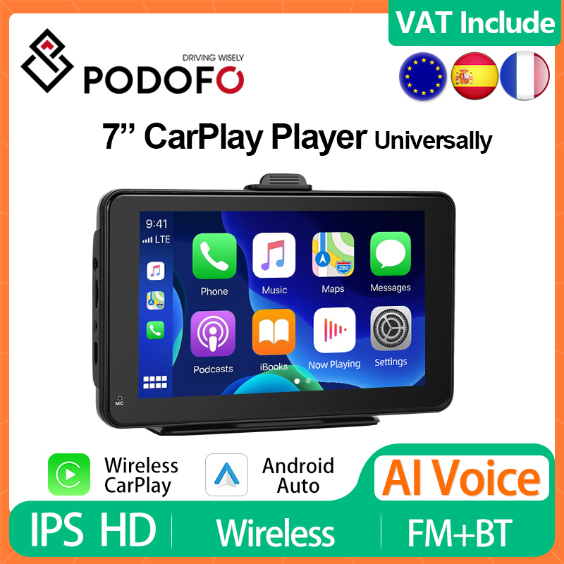 Podofo â€“ moniteur CarPlay sans fil avec Ã©cran IPS HD de 7 pouces, lecteur multimÃ©dia vidÃ©o de tableau de bord Android Auto, voix Ai, Radio FM BT n° 1