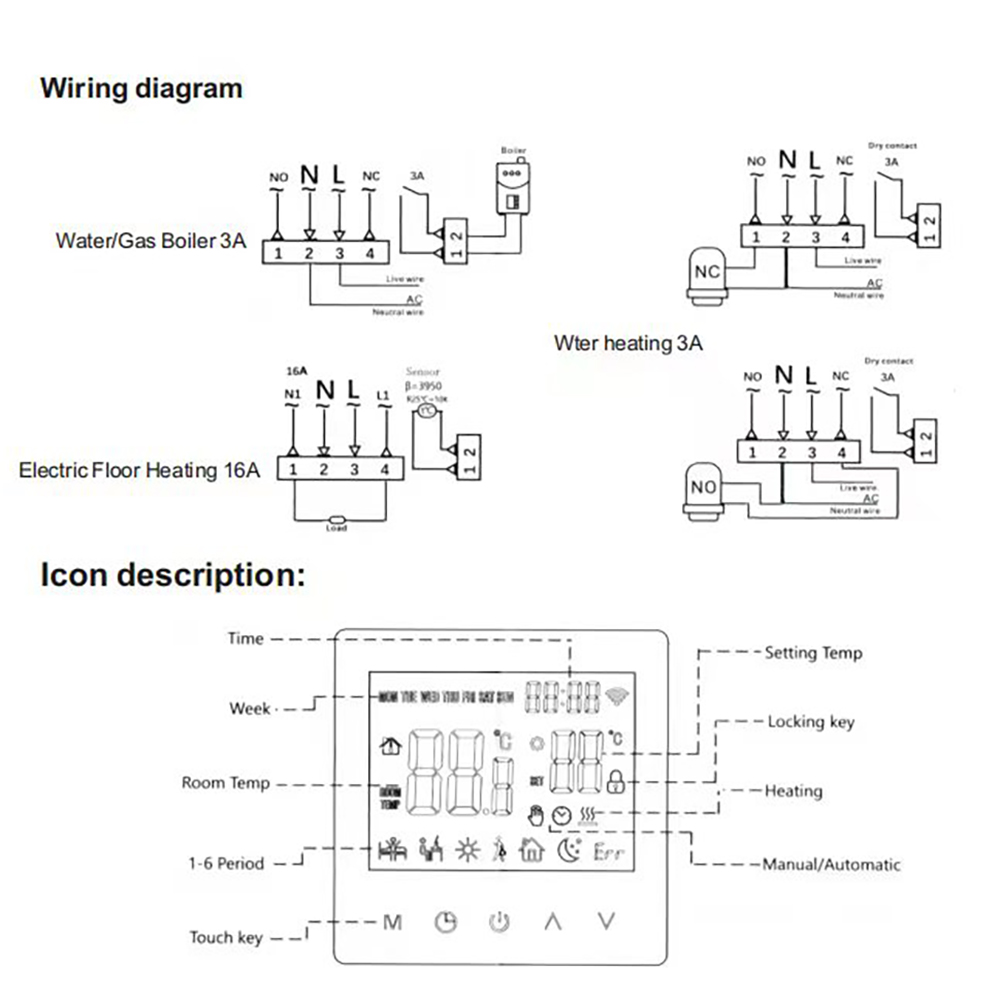 Tuya â€“ Thermostat intelligent WiFi, Ã©cran tactile LCD, pour l'eau, chauffage Ã©lectrique au sol, chaudiÃ¨re Ã  gaz, fonctionne avec Alexa Google n° 6