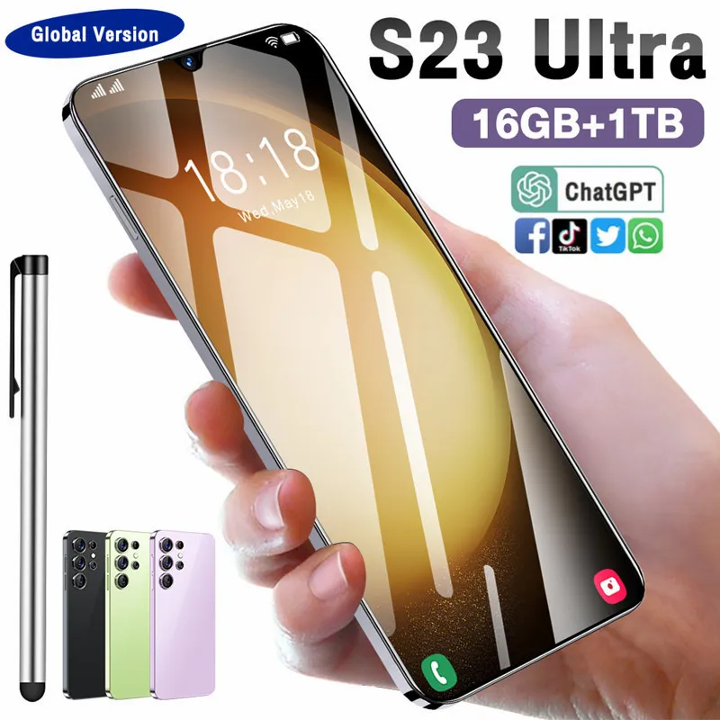 Smartphone S23 Ultra débloqué, téléphone portable, écran HD 6.8, téléphone portable d'origine, 16G + 1T, 5G, touristes, SIM, Android, 72MP, 7800mAh, matin n° 1