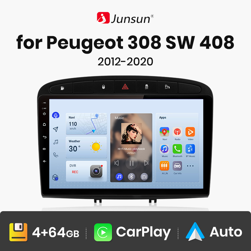 Junsun-Autoradio Android Carplay sans fil pour KIT, 308 308SW, 408, 2012-2020, limitation GPS, 4G WIFI DSP n° 1