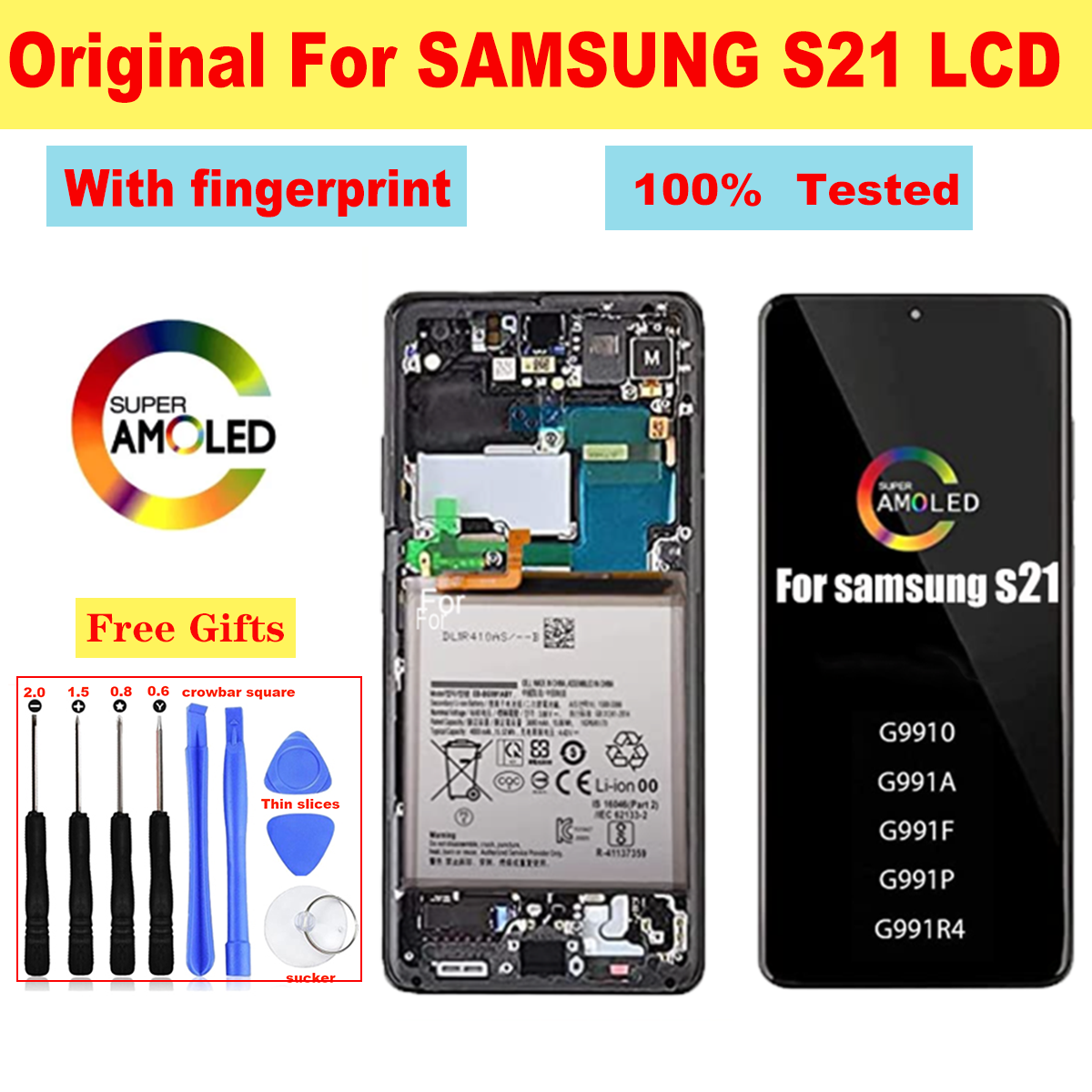 Original Super AMOLED pour Samsung Galaxy S21 5G LCD Affichage Remplacement avec Cadre pour Samsung SM-G991F G991U G991 n° 1