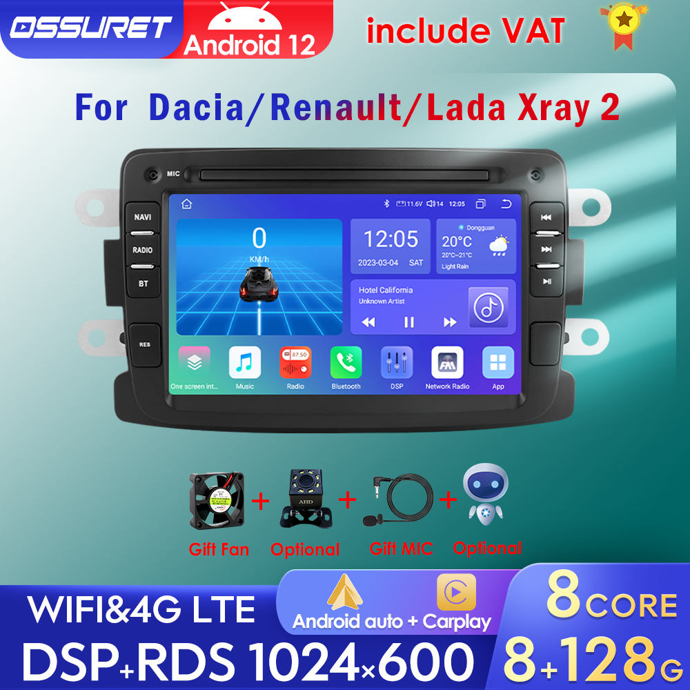 Autoradio Android 12 pour Dacia Sandero Duster Renault Captur Lada Xray 2 Logan 2, Navigation GPS Carplay, Lecteur de Limitation, 2Din n° 1