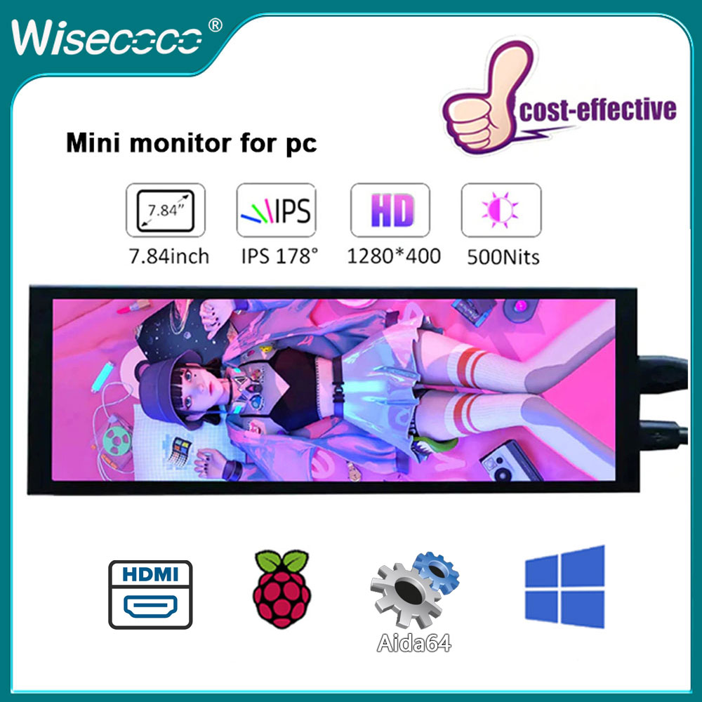 Fissuraminants-Mini moniteur LCD portable, Ã©cran secondaire IPS, Ã©cran d'ordinateur pour ordinateur portable, PC Raspberry pi 4, Aida64, 7.84 pouces, 1280x400 n° 1