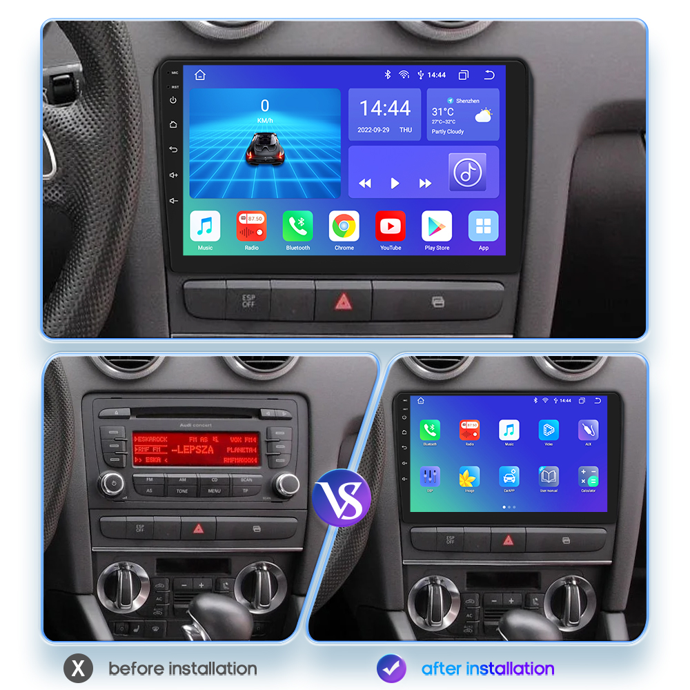 AutoRadio Carplay avec Ã©cran, 64G, 4G Permanence, 2 Din, Android 12, StÃ©rÃ©o, GPS, BT, Limitation, Audi RS3 Sportback A3 8P S3 2003-2012 n° 2