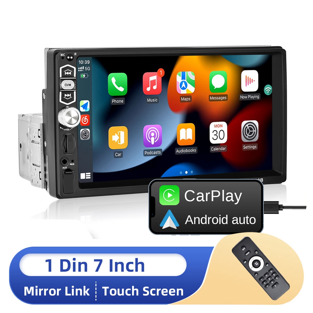 Autoradio universel Ã  Ã©cran tactile, lecteur MP5, Carplay, Android Auto, FM MirrorLink, audio stÃ©rÃ©o, lecteur de limitation, 1 Din, 7 n° 1