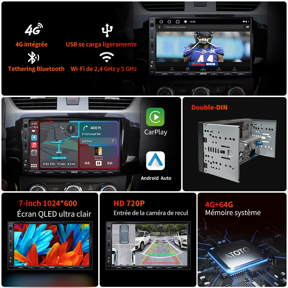 ATOTO â€“ Autoradio S8 Ultra AE-S8G2A78UL-A-X, Android, 2 din, stÃ©rÃ©o, lecteur Carplay sans fil, Bluetooth, HD, pour tableau de bord, liaison tÃ©lÃ©phonique Avec le geste des mains et le modem cellulaire 4G intÃ©grÃ© n° 2