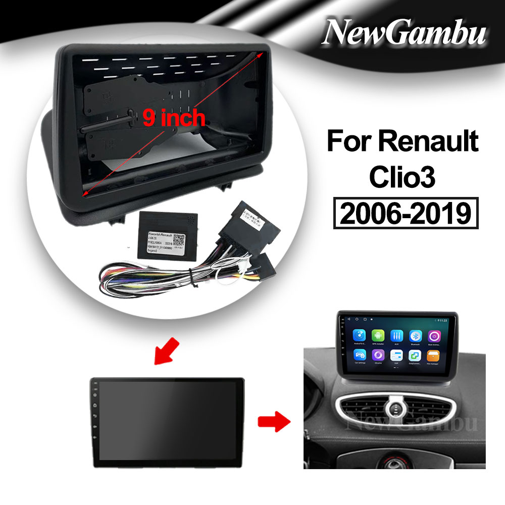 NewGambu-Analyste de garniture de tableau de bord pour Renault Clio 3, cadre DVD de voiture, adaptateur audio, Ã©cran de lecteur radio, panneau facia, 9 pouces, Clio3 2006 - 2019 n° 1