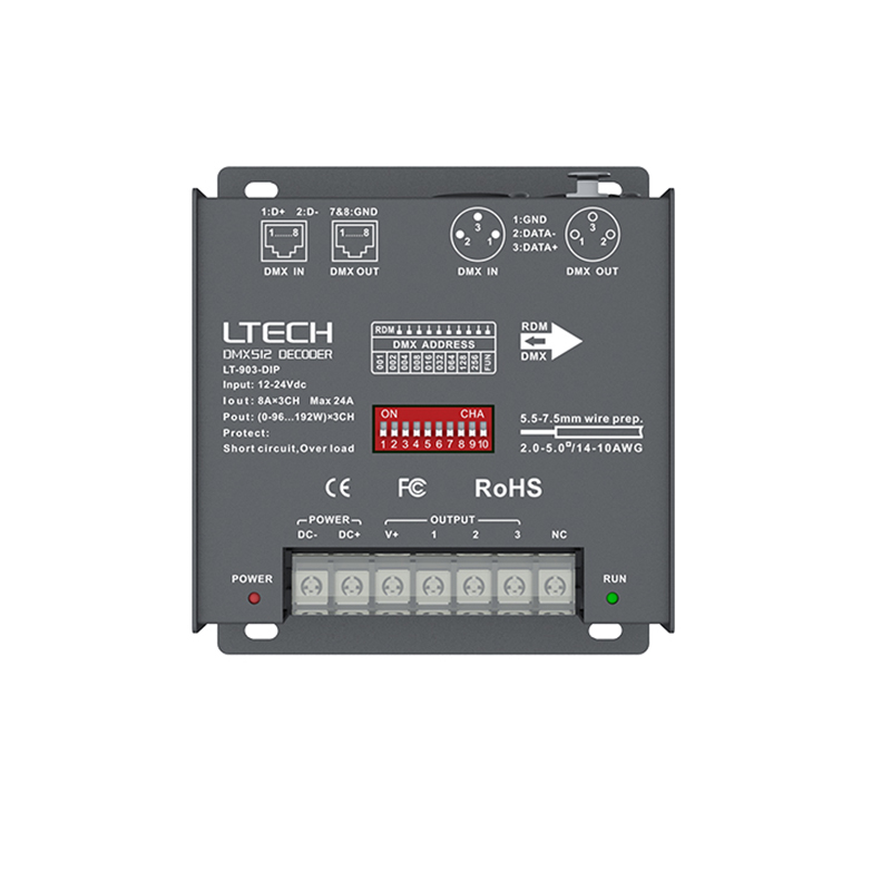 LTECH a menÃ© le dÃ©codeur de DMX d'affichage DC12-24V entrÃ©e; la tension constante du canal PWM RDM DMXorgSSashCV de Snap* 4CH 8A * 3CH Max 24A a produit 4 n° 6