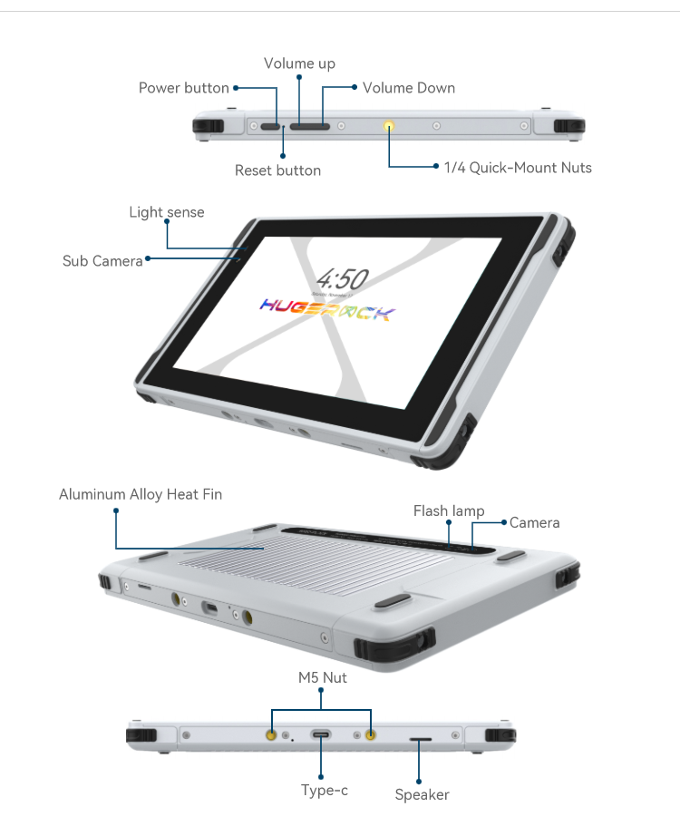 Hugerock-Drone X7 avec Ã©cran d'affichage extÃ©rieur, tablette PC robuste, Android 13.0, lecture Ã  la lumiÃ¨re du soleil 2600 Nit, 8 Go + 128 Go, 7 pouces n° 3