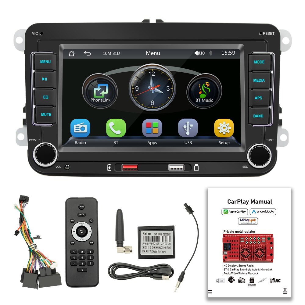 2 Din voiture hd 7 pouces android autoradio RDS Airplay vidÃ©o multimÃ©dia CarPlay sans fil stÃ©rÃ©o de voiture, les volkswagen/siÃ¨ge/skoda/passat/golf/polo n° 1