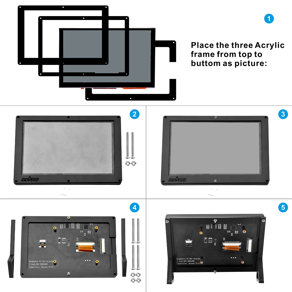 OSOYOO â€“ Ã©cran tactile LCD DSI de 5 pouces, 800x480, avec support Portable, pour Raspberry Pi 4 3B + 2 n° 2