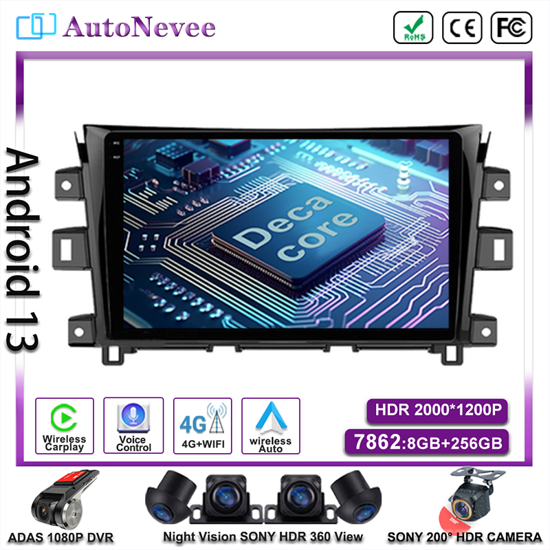 Lecteur de voiture DVD NO 2DIN HDR Android 13 pour Nissan NAVARA Frontier, Navigation GPS, StÃ©rÃ©o, Limitation distillÃ©e, NP300, 2015-2017 n° 1