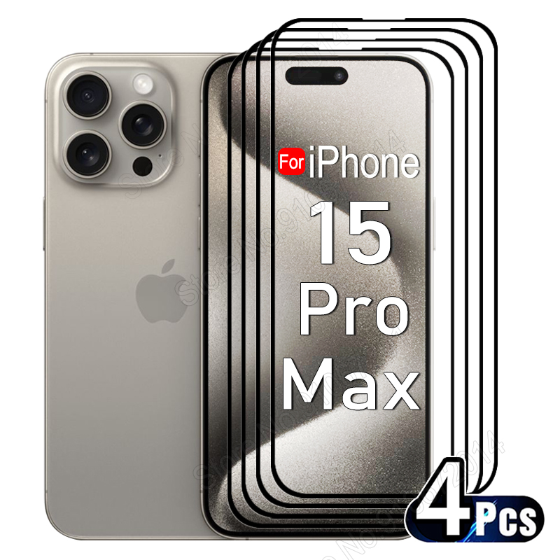 Film de protection d'écran en verre pour iPhone, bordure noire, iPhone 15 14 13 12 11 Pro Max 6 7 8 Plus SE 2022 2020 Poly X XS Max, 4 pièces n° 1