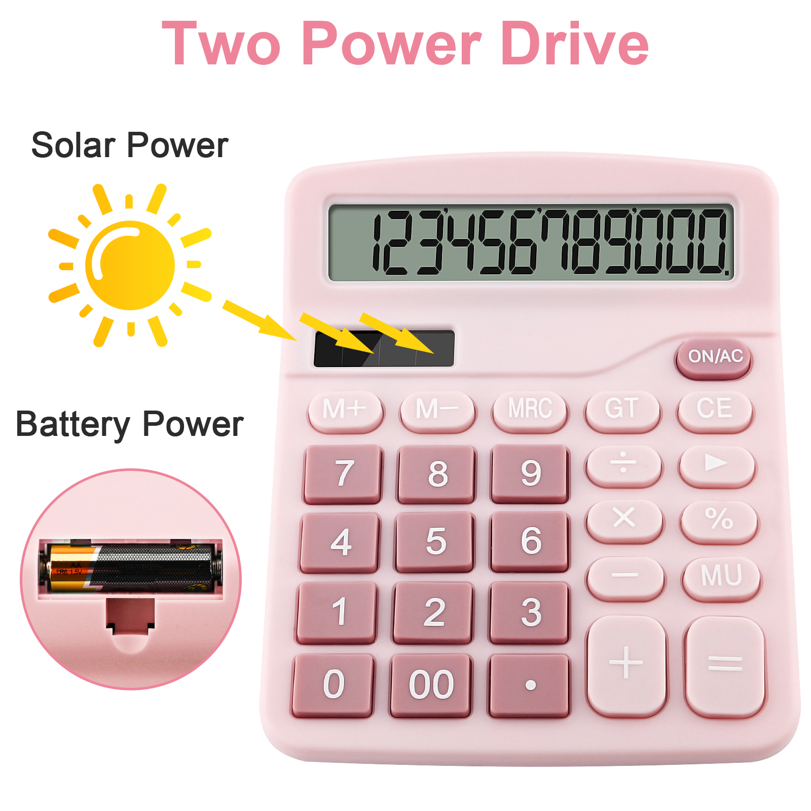 Calculatrice de bureau avec grand Ã©cran LCD, 12 chiffres, batterie solaire, alimentation des touristes, maison, bureau de base, cadeau pour enfant, fournitures scolaires, papeterie n° 3