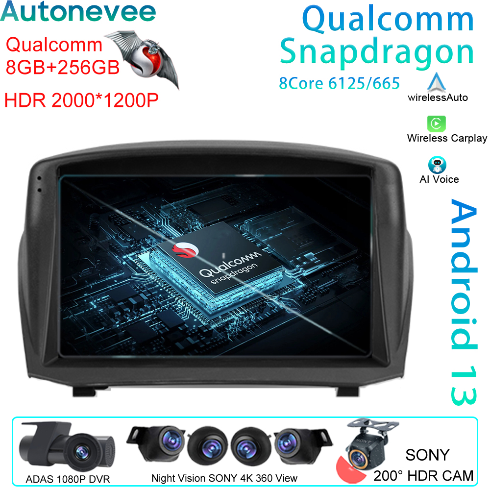 Qualcomm Pour Ford Fiesta Mk 6 2008 - 2019 Android Auto Autoradio MultimÃ©dia Lecteur VidÃ©o GPS Navigation Carplay CamÃ©ra arriÃ¨re 5G n° 1