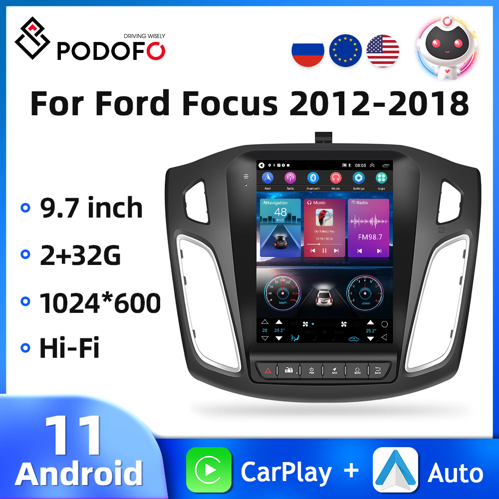 Podofo â€“ autoradio android 11 9.7 pouces, lecteur multimÃ©dia, Ã©cran Vertical, DVD, HIFI, GPS, Carplay, pour voiture Ford Focus (2012 â€“ 2018) n° 1