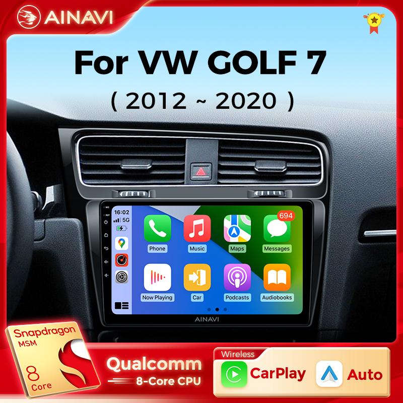 Autoradio Android 10, Qualcomm, GPS, StÃ©rÃ©o, Lecteur VidÃ©o, Carplay, 2DIN, Limitation HD, pour Voiture Volkswagen VW Golf 7, MK7, GTI (2011-2021) n° 1