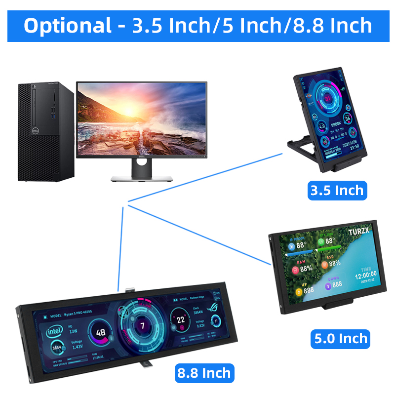 Ã‰cran secondaire IPS de type C pour ordinateur, 3.5 pouces, CPU, GPU, RAM, moniteur HDD, affichage USB, USB, NO AIDA64, LCD pour Windows 10, 11 n° 6