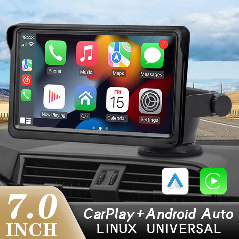 Hippcron-Lecteur vidÃ©o de voiture Android Auto, CarPlay, Limitation de l'autoradio, Ã‰cran tactile portable, USB, AUX, CamÃ©ra de recul, 7 n° 1