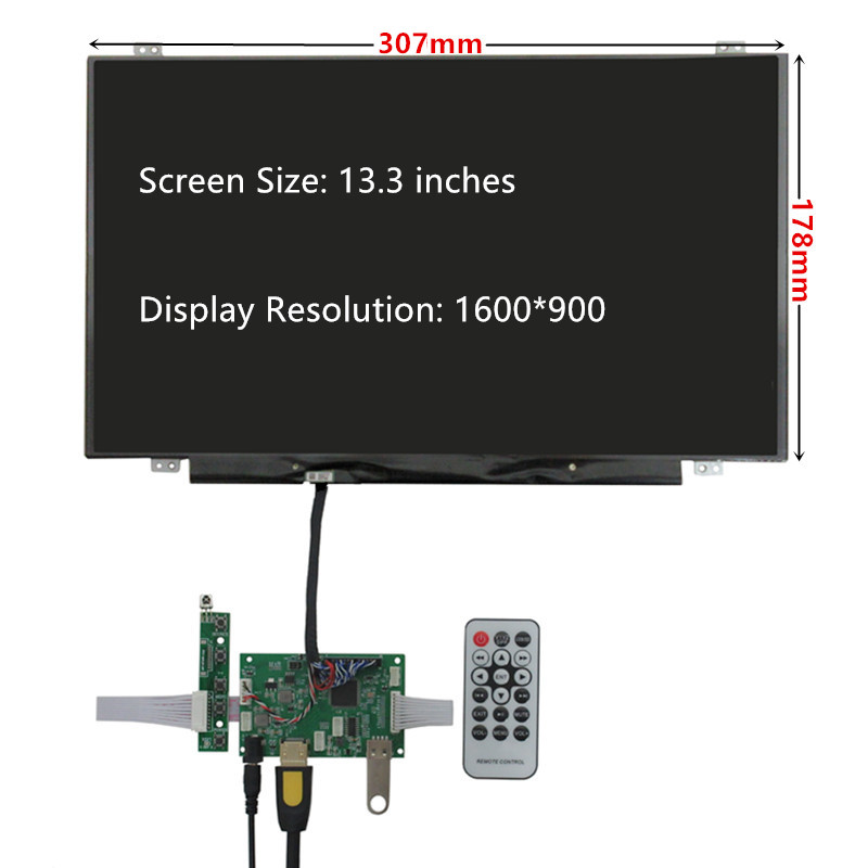 Carte de commande de pilote d'Ã©cran d'affichage LCD bricolage, disque U, compatible HDMI, moniteur Raspberry Gels Pi Mini PC, 13.3 pouces, 1600x900 n° 2