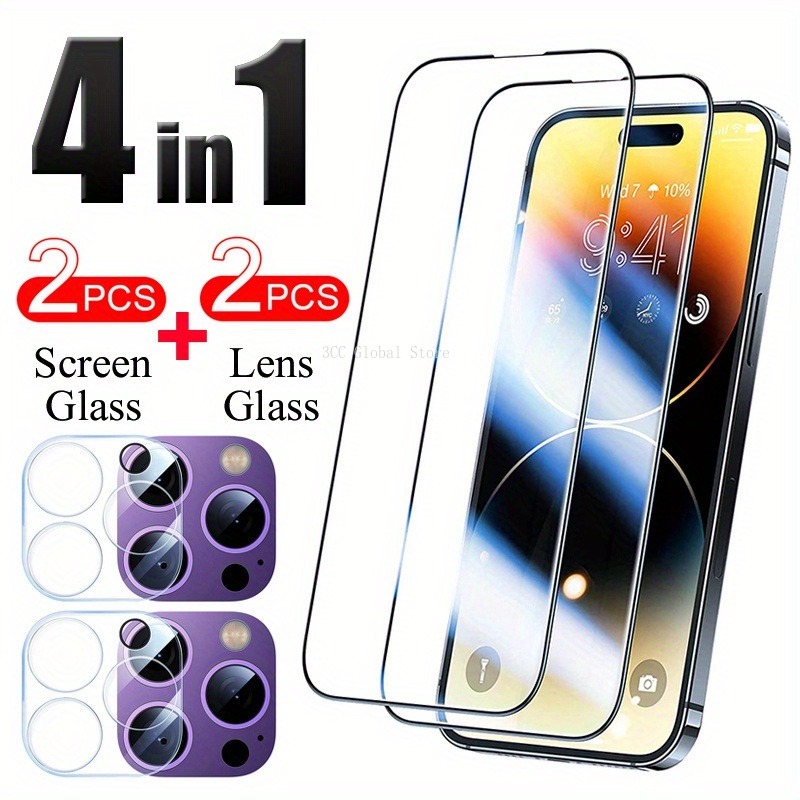 Verre d'objectif et d'Ã©cran 4 en 1, verre guatÃ©maltÃ¨que, protecteurs d'Ã©cran, iPhone 15, 14 Pro Max Plus, 13 Mini, 12, 11 Pro Max, 14 Pro n° 5