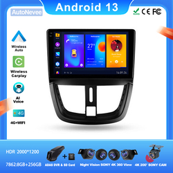 Autoradio Android pour Voiture KIT 207, 2006-2015, Carplay, Stéréo, Limitation, Lecteur, Navigation, Dash Cam, Unité Centrale, 5G, WIFI, BT, GPS